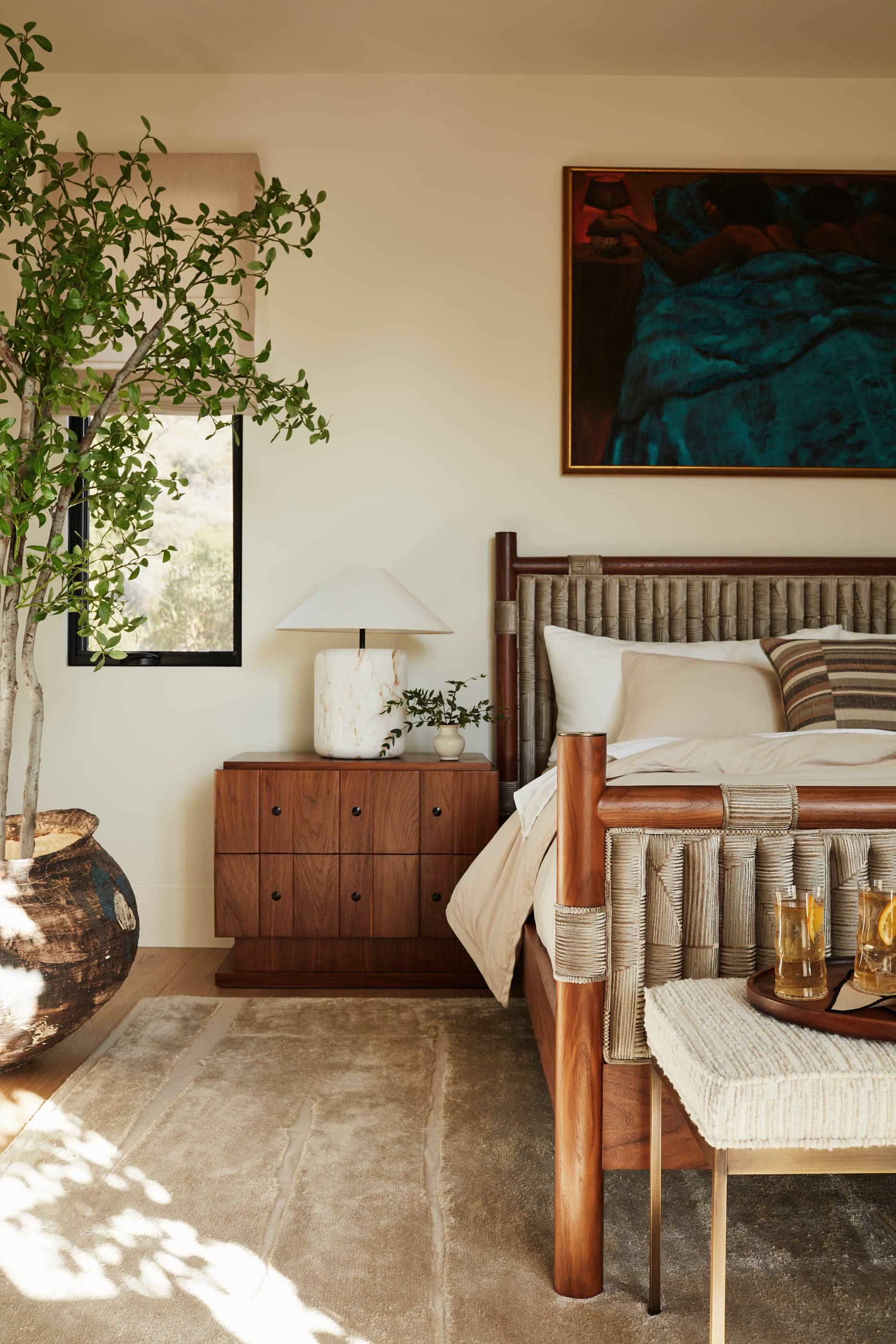 Bedroom with a walnut bed