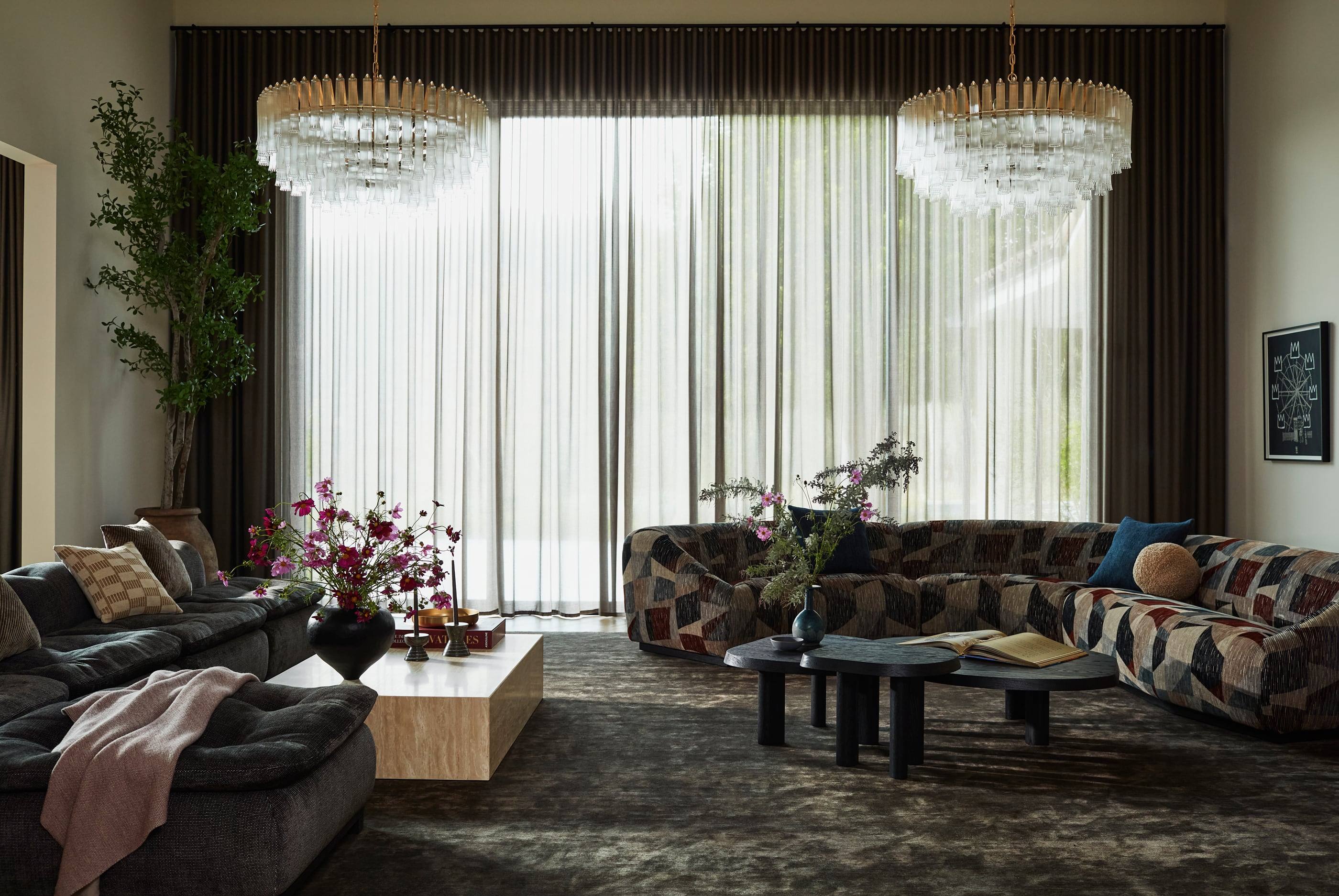 Lounge with crystal chandeliers